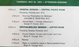 A close up of the doctors ' schedule for an afternoon session.